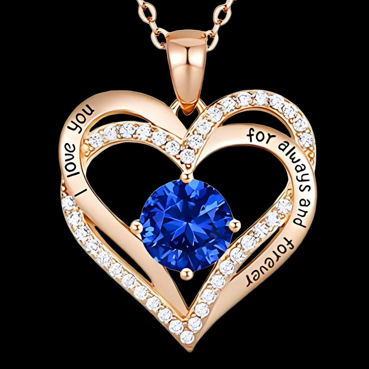14K Gold Plated Stainless Steel Heart Pendant Necklace for Women with Blue B286