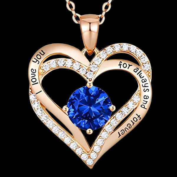 14K Gold Plated Stainless Steel Heart Pendant Necklace for Women with Blue B286