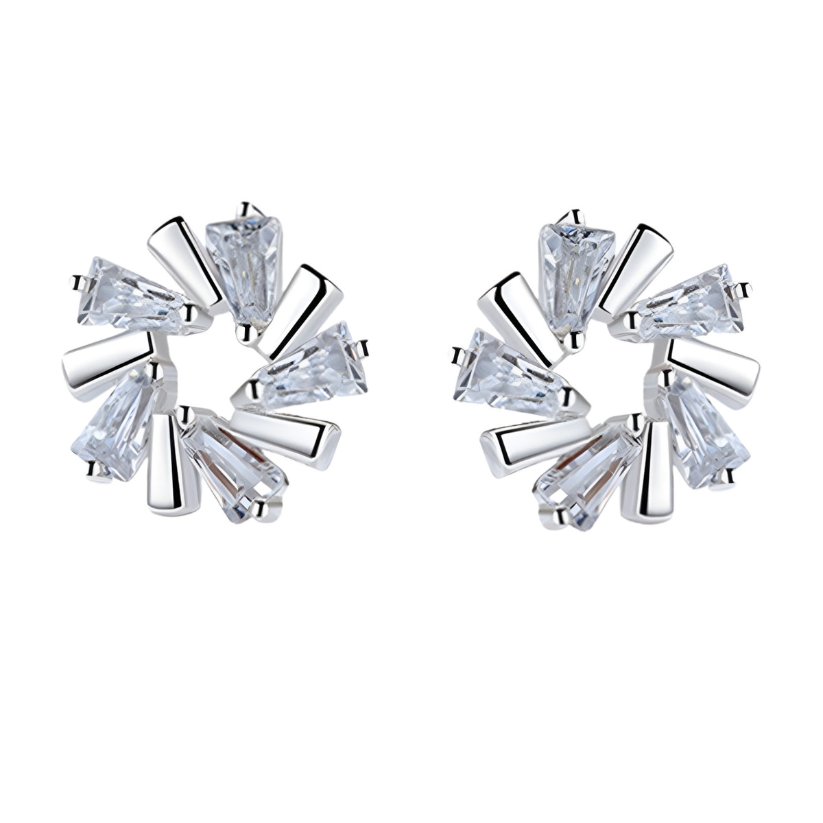 Sparkling Cubic Zirconia Circle Stud Earring for Women 13mm Geometric Round B196