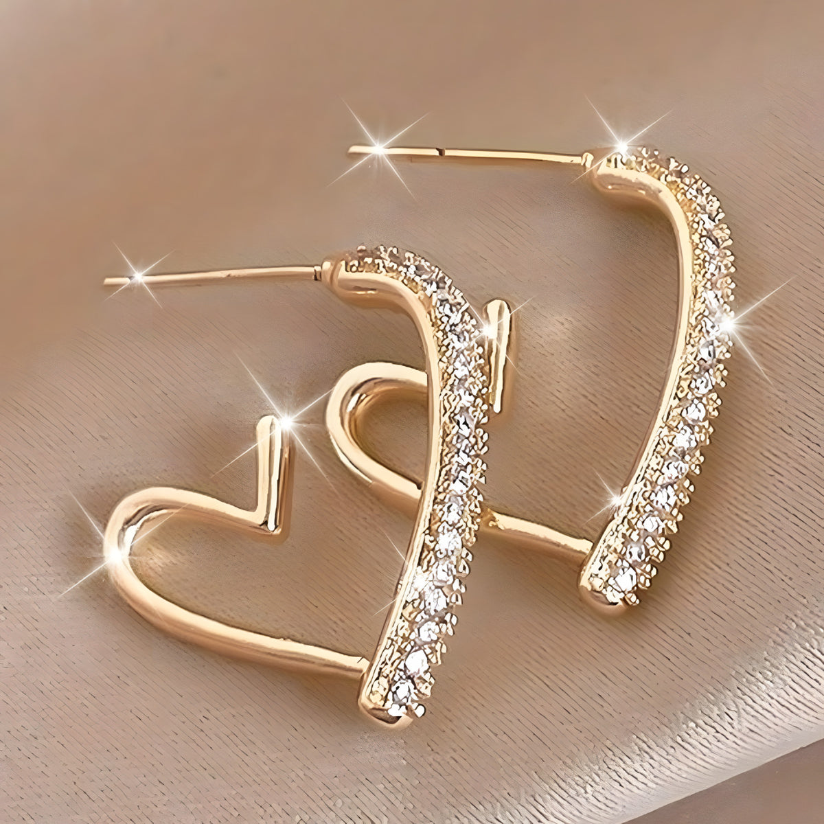 Gold Heart Earrings Zircons, Trendy Elegant Geometric Heart-Shaped Earrings 555