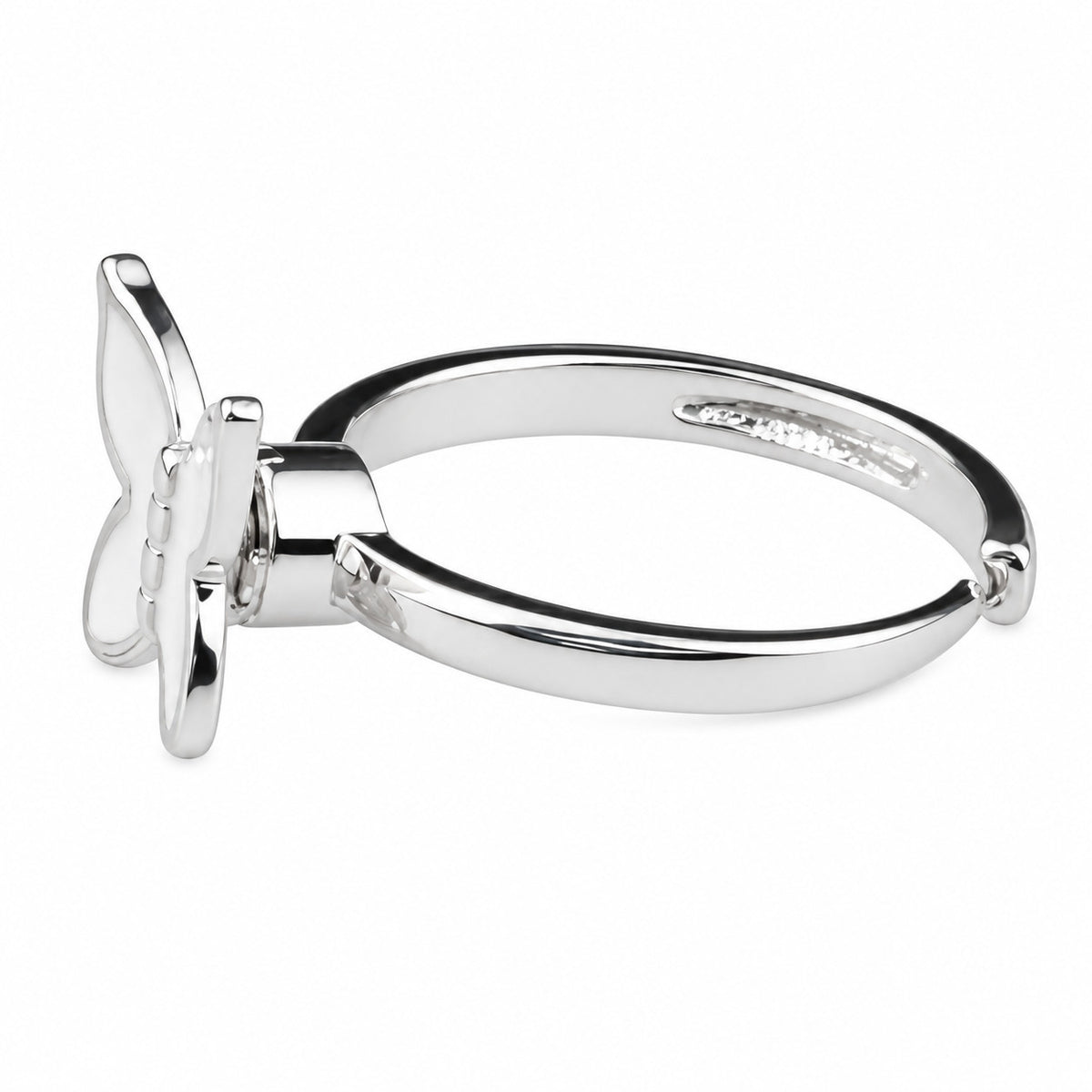 Adjustable Butterfly Ring Silver Tone Open Band Ring White Statement 1580