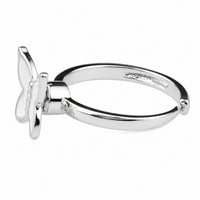 Adjustable Butterfly Ring Silver Tone Open Band Ring White Statement 1580