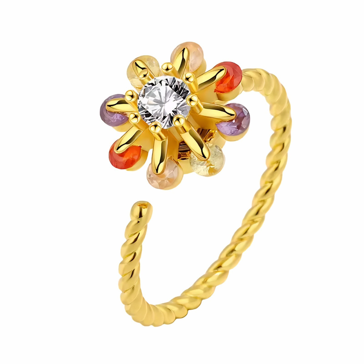 Floral Spinner Ring Multicolour Crystal Flower Adjustable Open Ring Anxiety 1551