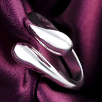 Premium Adjustable Open Ring for Women, Smooth Double Teardrop Bypass Band 1874