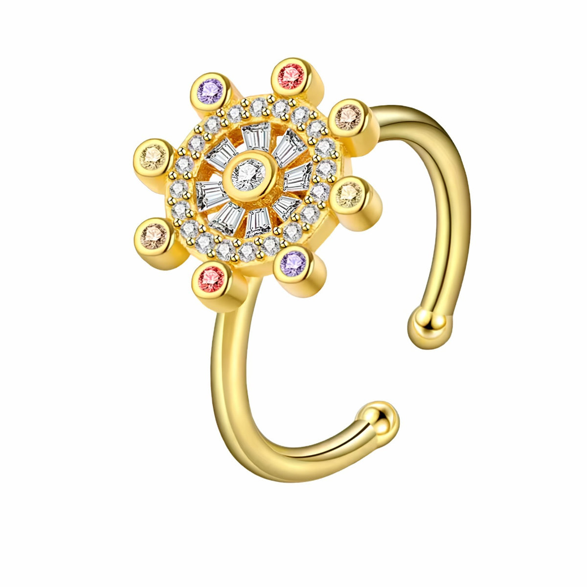 Multicolour Crystal Cluster Ring Adjustable Open Spinner Rotating Fidget 1560