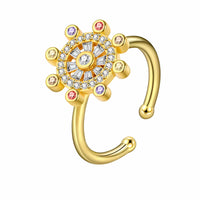 Multicolour Crystal Cluster Ring Adjustable Open Spinner Rotating Fidget 1560