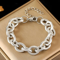 Gold Colour Chunky Link Bracelet Women, Luxury Textured Oval Chain Bracelet B331