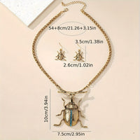 Gold Beetle Necklace and Earrings Set - Vintage Punk Insect Jewelry Zurcon 753