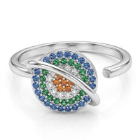 Rotatable Planet Saturn Spinner Ring Multi-Color Zircon Adjustable Fidget 1527