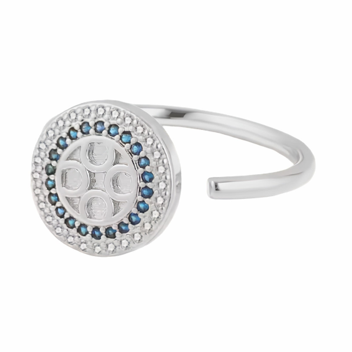 Adjustable Evil Eye Ring Open Circle Halo Ring Blue And Clear Stone Stateme 1578