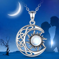 Celtic Crescent Moon Sun Pendant Necklace for Women – Copper Alloy Moon 1094