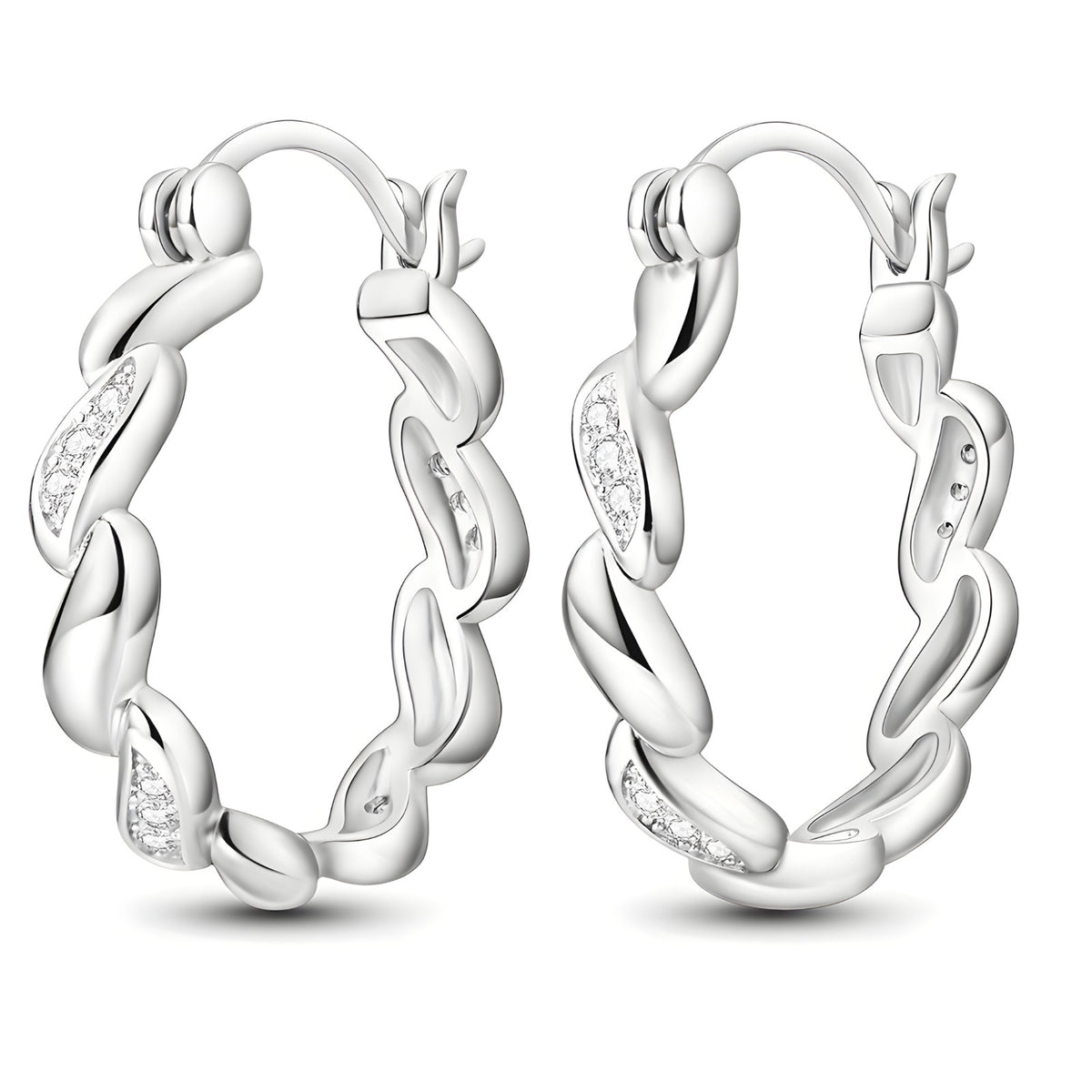 925 Sterling Silver Cubic Zirconia Hoops for Women, Small Lightweight Twist 544