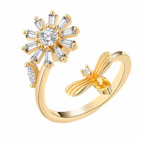 Elegant Rotatable Daisy Bee Spinner Ring Gold Plated Zircon Adjustable 1521