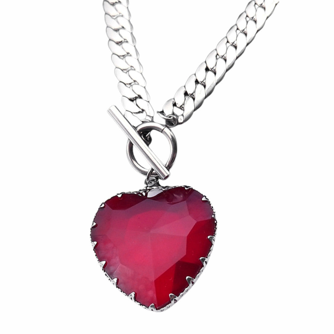 Premium Gothic Heart Pendant Necklace — Bold Red Faceted Heart Pendant 1323