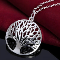 Stainless Steel Tree of Life Necklace for Women – Silver Round Pendant 1100