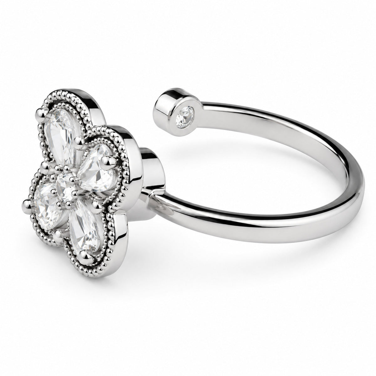 Adjustable Open Fidget Ring Anxiety Relief Clover Flower Baguette Zircon 1534
