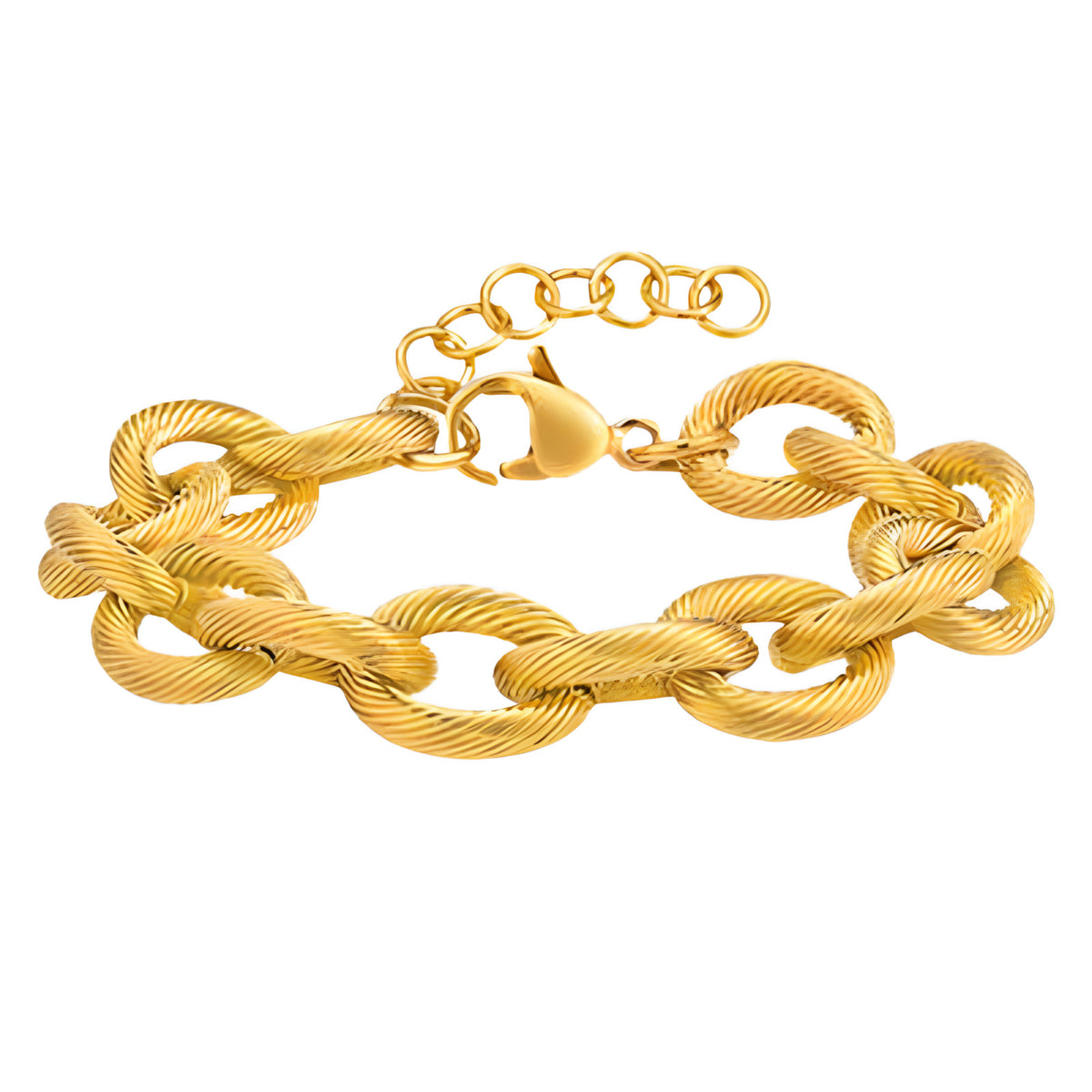 Gold Colour Chunky Link Bracelet Women, Luxury Textured Oval Chain Bracelet B330