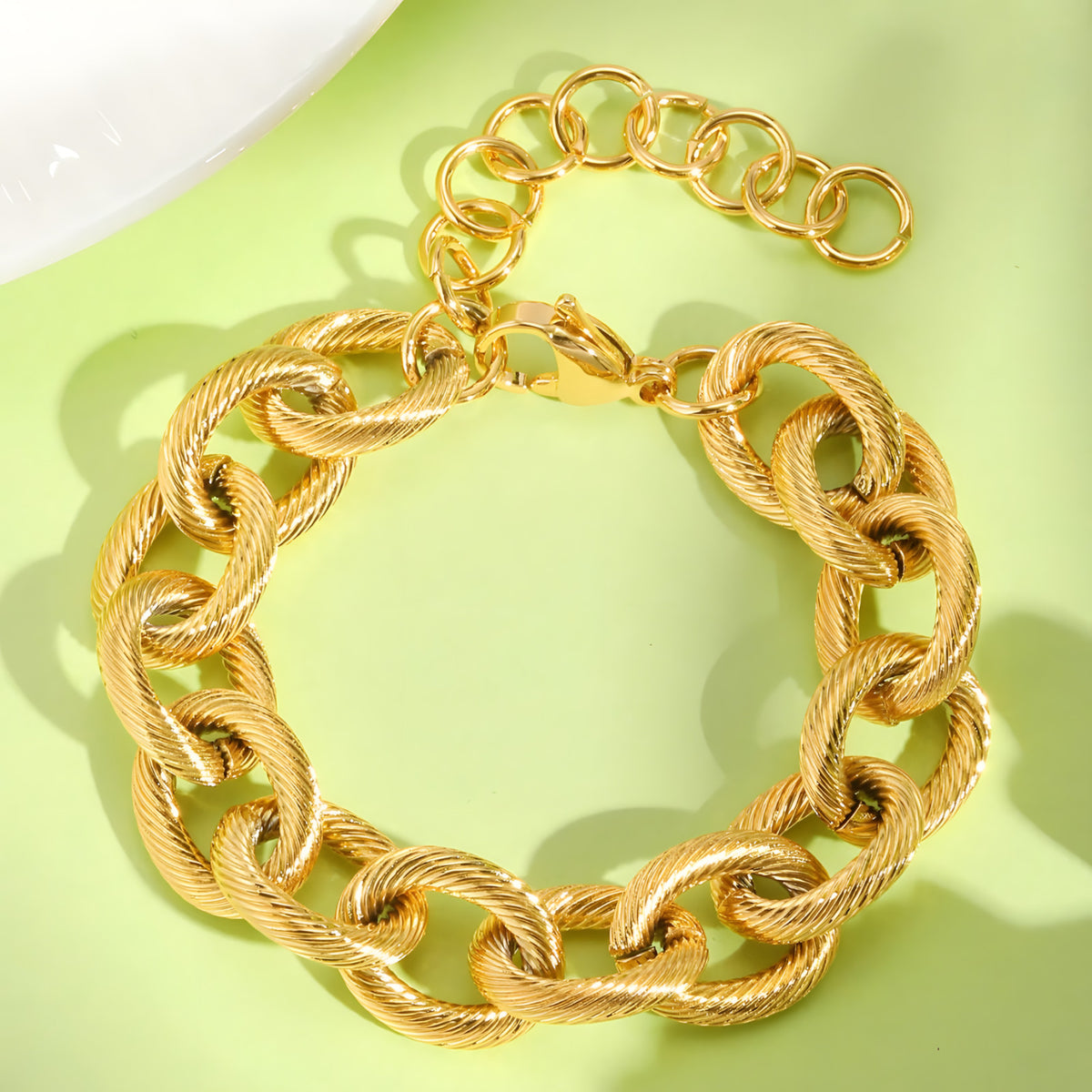Gold Colour Chunky Link Bracelet Women, Luxury Textured Oval Chain Bracelet B330