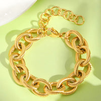 Gold Colour Chunky Link Bracelet Women, Luxury Textured Oval Chain Bracelet B330