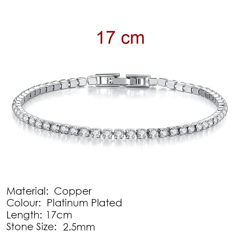 Tennis Bracelet For Women Platinum Plated-Clear 17cm Silver Colour Single B338