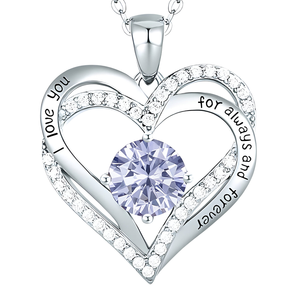 Heart Zircon Pendant Necklace For Women Stainless Steel Link Chain Purple B268