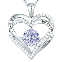 Heart Zircon Pendant Necklace For Women Stainless Steel Link Chain Purple B268