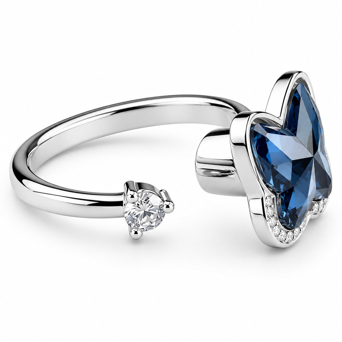 Rotatable Spin Ring Blue Butterfly Spinner Ring Adjustable Open Spinning 1553
