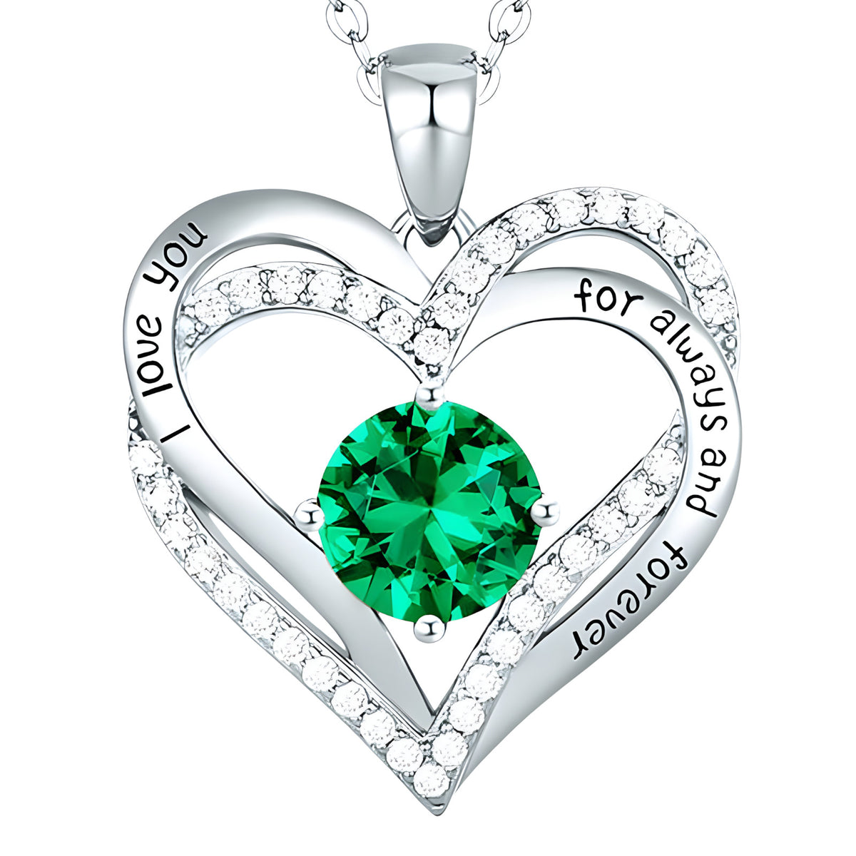 Emerald Heart Necklace For Women Rhodium-Plated Base Metal Zircon Fashion B277