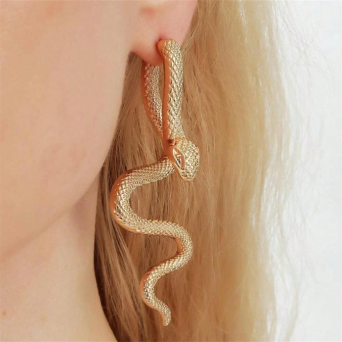 Gold Snake Drop Earrings Women – Punk Style Animal Design Zinc Alloy Jewelry 751