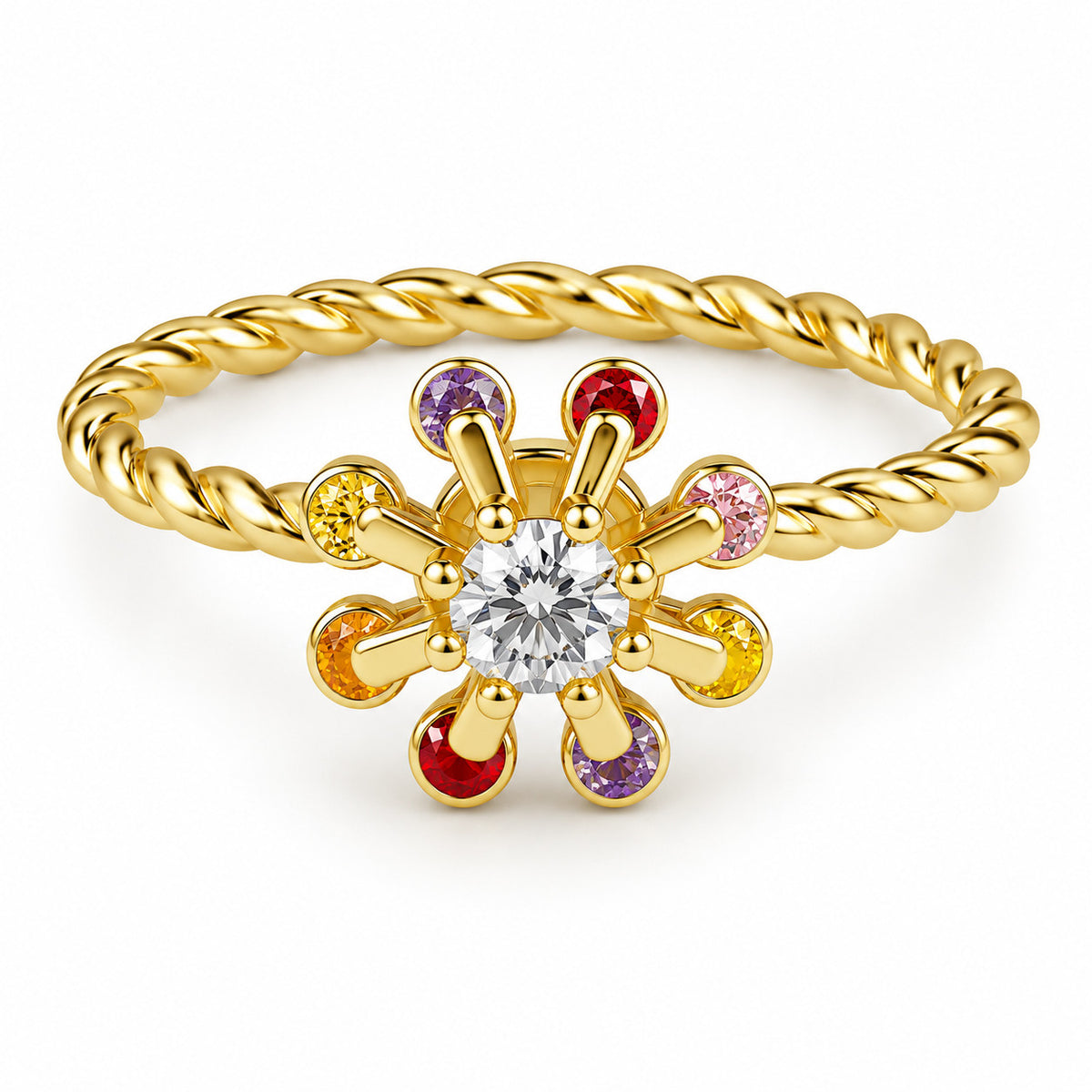 Floral Spinner Ring Multicolour Crystal Flower Adjustable Open Ring Anxiety 1551