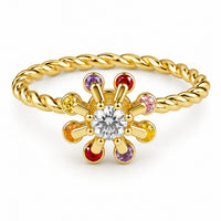 Floral Spinner Ring Multicolour Crystal Flower Adjustable Open Ring Anxiety 1551