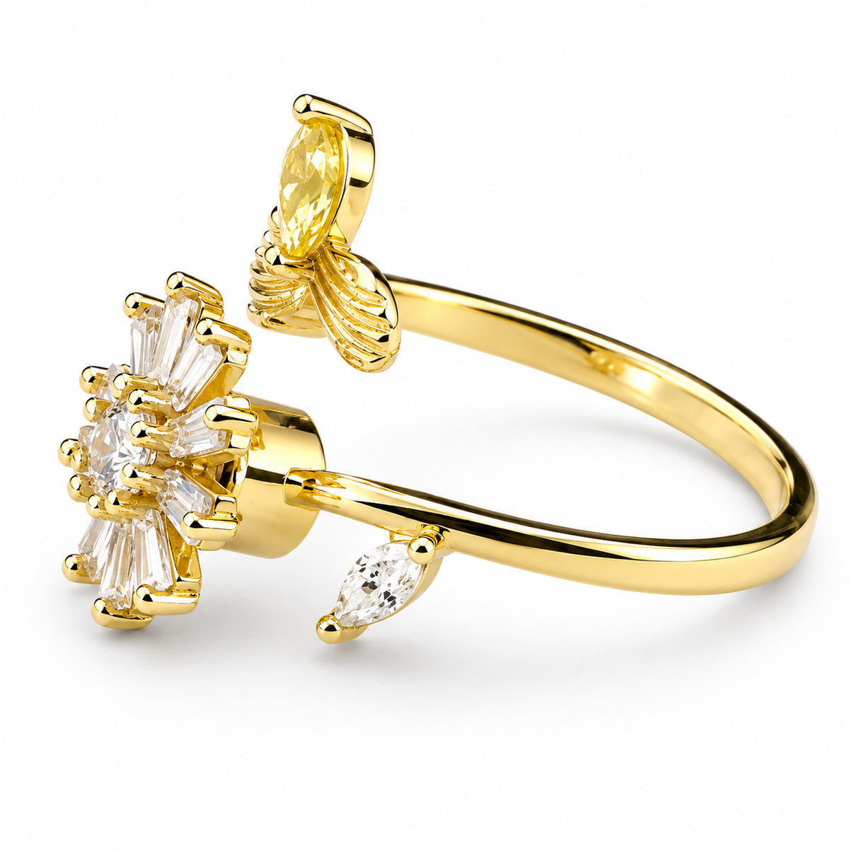Elegant Rotatable Daisy Bee Spinner Ring Gold Plated Zircon Adjustable 1521