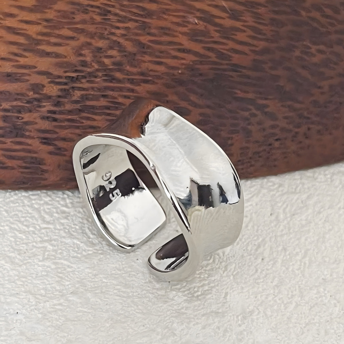 Adjustable Open Ring For Women Men, Silver Colour Wide Band Statement Ring B344