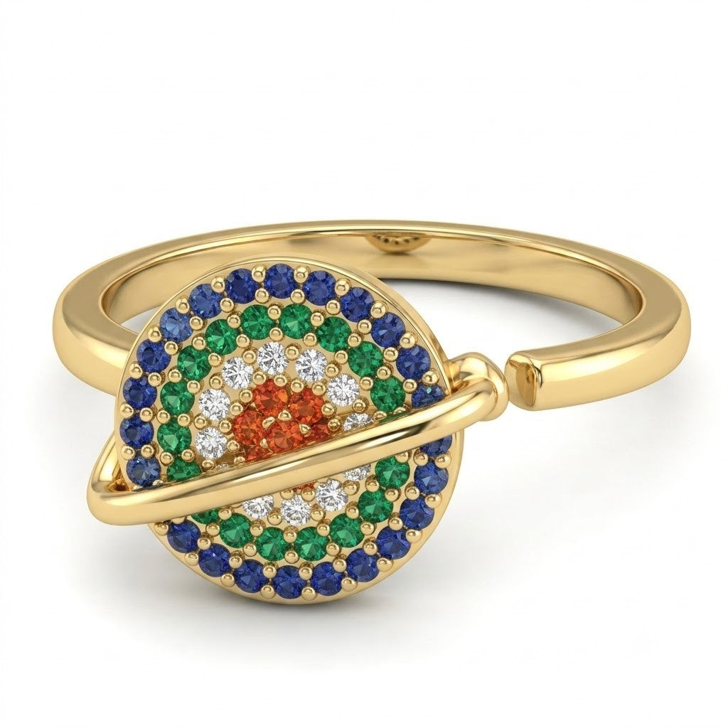 Exclusive Rotatable Planet Saturn Spinner Ring MultiColor Zircon Adjustable 1528