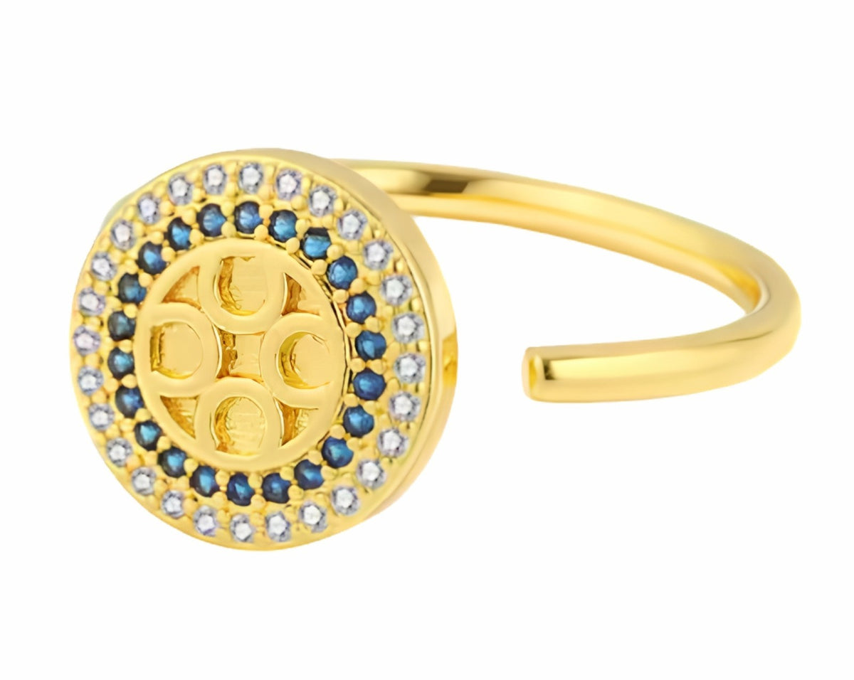 Adjustable Evil Eye Ring Open Band Circle Halo Ring Blue And Clear Stone 1577