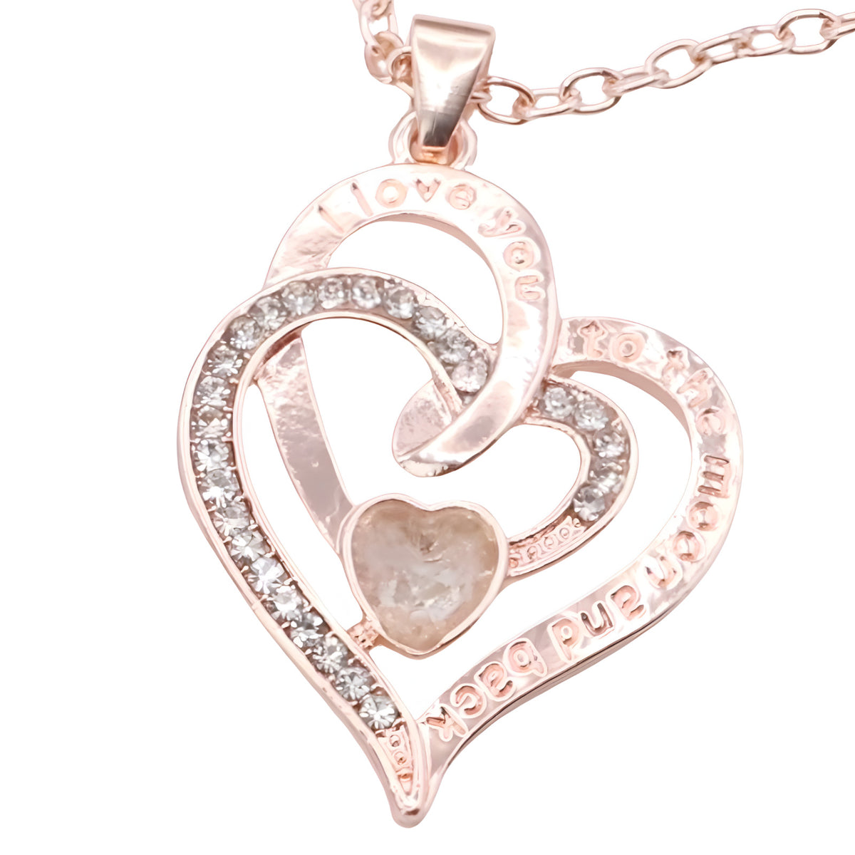 Heart Design Crystal Rhinestone Channel Zinc Alloy 18K Gold Plated Necklace B305
