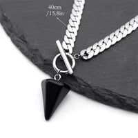 Black Cone Pendant Necklace 40cm Cuban Chain Toggle Clasp Gothic Minimalist 1326