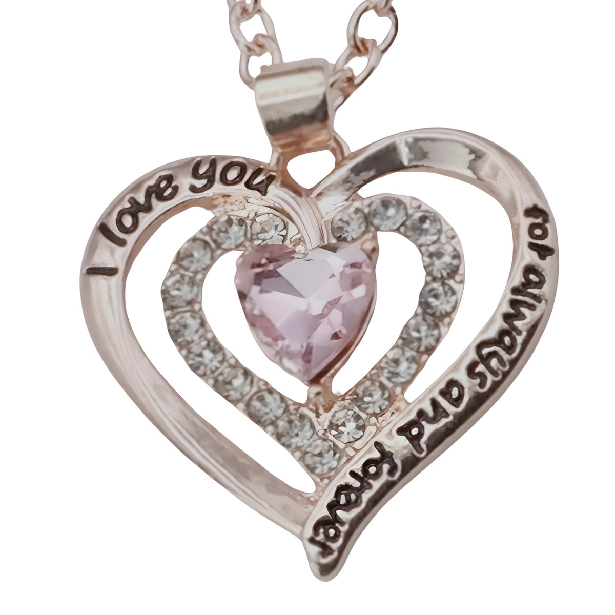Micro-Insert Cubic Zirconia Accent, Heart-Cut Center Crystal, Link Chain  B299