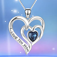 Double Heart Necklace For Women Love You Mom Pendant Blue Heart Crystal 1314