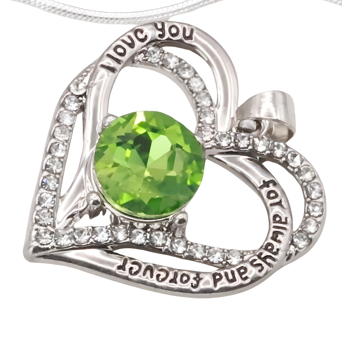 Lime Citrine Yellow Zircon Heart Necklace Women Rhodium-Plated Base Metal B275