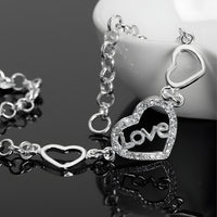 Unified Jewellery 925 Luxury Love Heart Chain Bracelet Clear Stones 20cm 1862