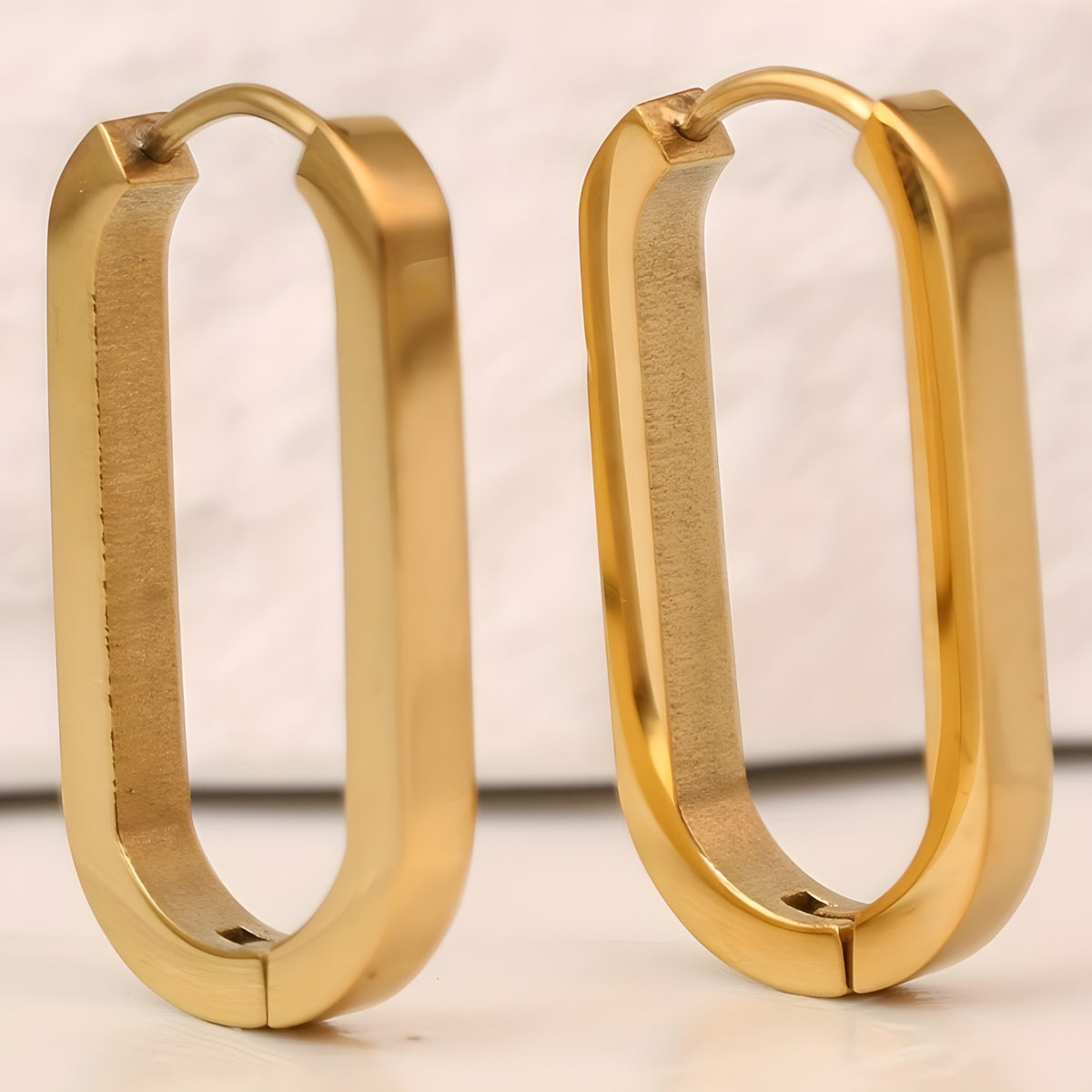 Gold Hoop Earrings Women, Small Stainless Steel Geometric Triangle Rectangle 549