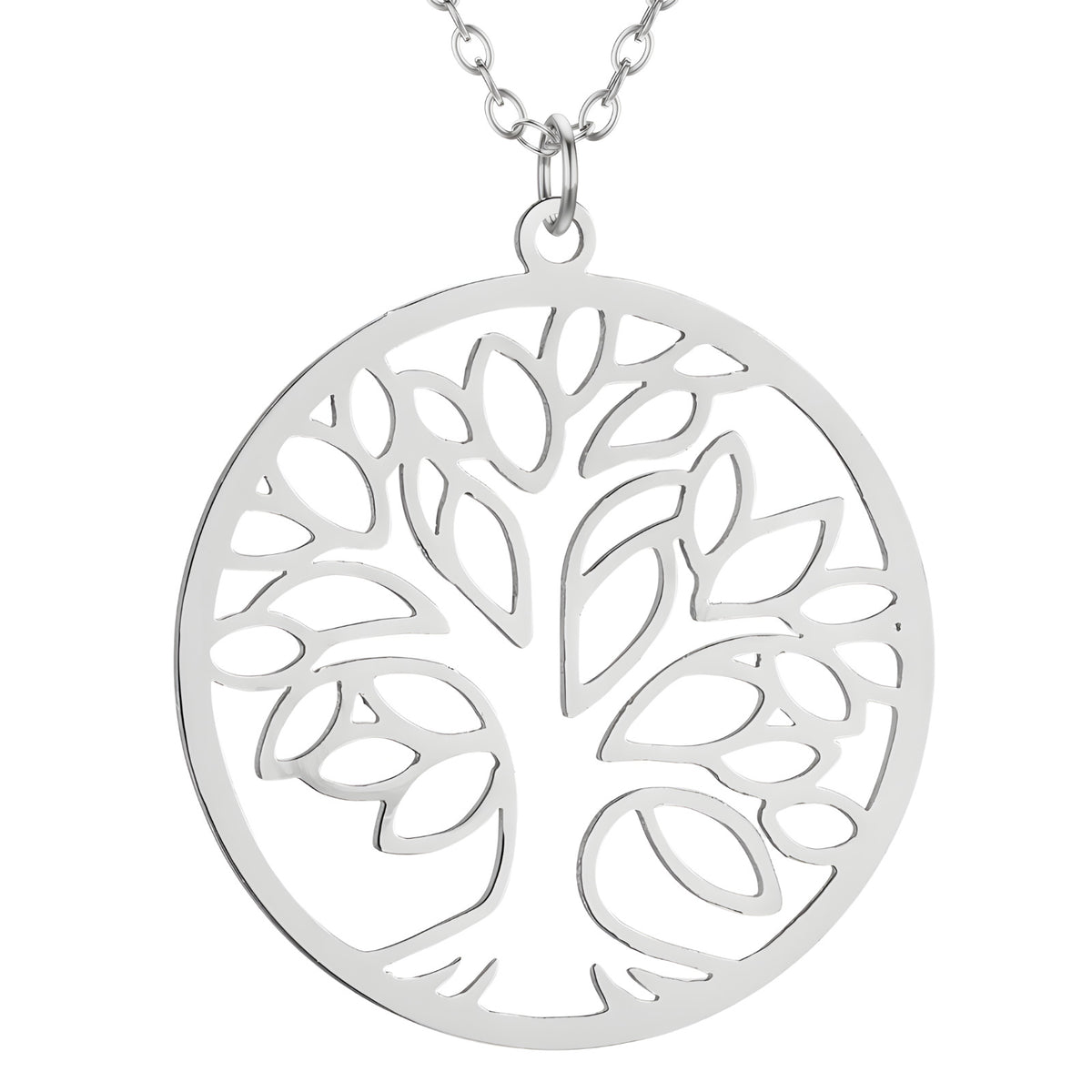Tree of Life Necklace for Women Stainless Steel Round Pendant Link Chain 1098