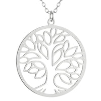 Tree of Life Necklace for Women Stainless Steel Round Pendant Link Chain 1098
