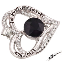 Rhodium-Plated Base Metal Link Chain Royal Purple Stone Engraved Love You B271