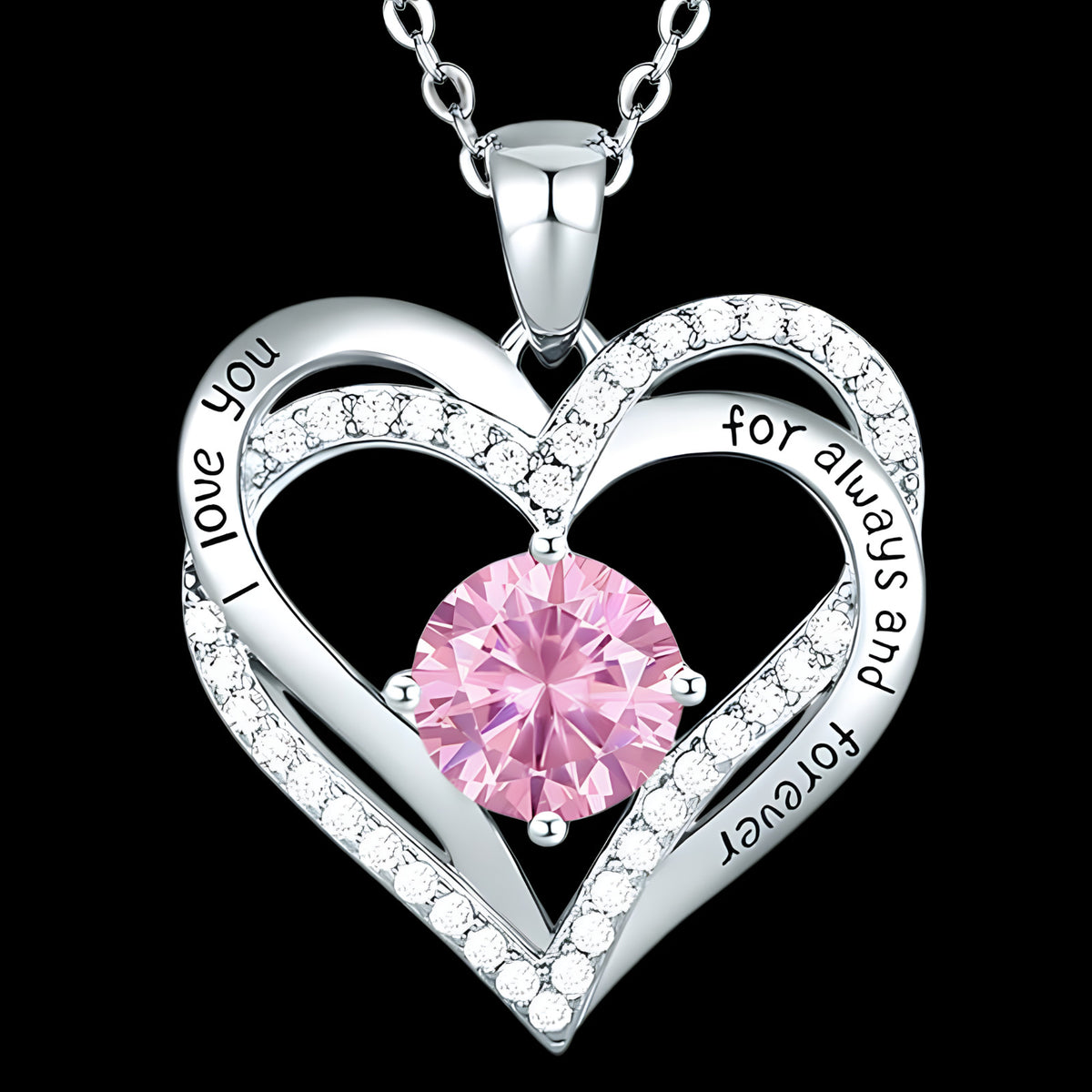 Heart Shaped Zircon Necklace For Women Stainless Steel Pendant Pink Stone B269