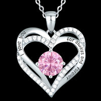 Heart Shaped Zircon Necklace For Women Stainless Steel Pendant Pink Stone B269