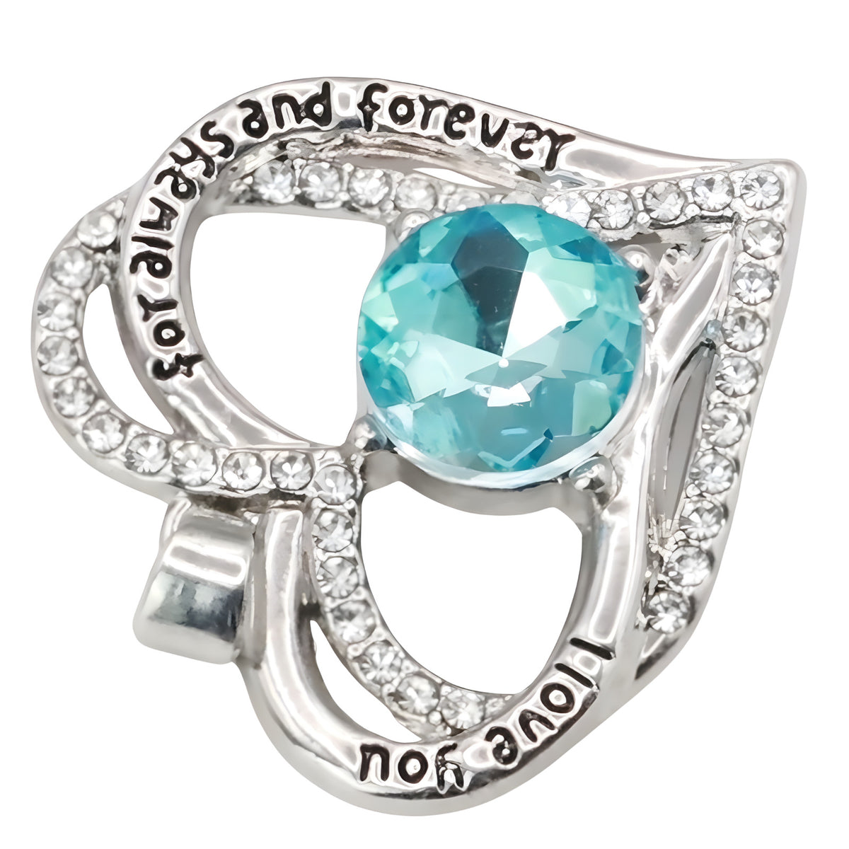 Love Heart Pendant Necklace For Women Rhodium-Plated Base Metal Aqua Blue B272