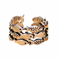 Adjustable Fish Ring For Women, Silver Colour Open Cuff Ring, Ocean Animal B348