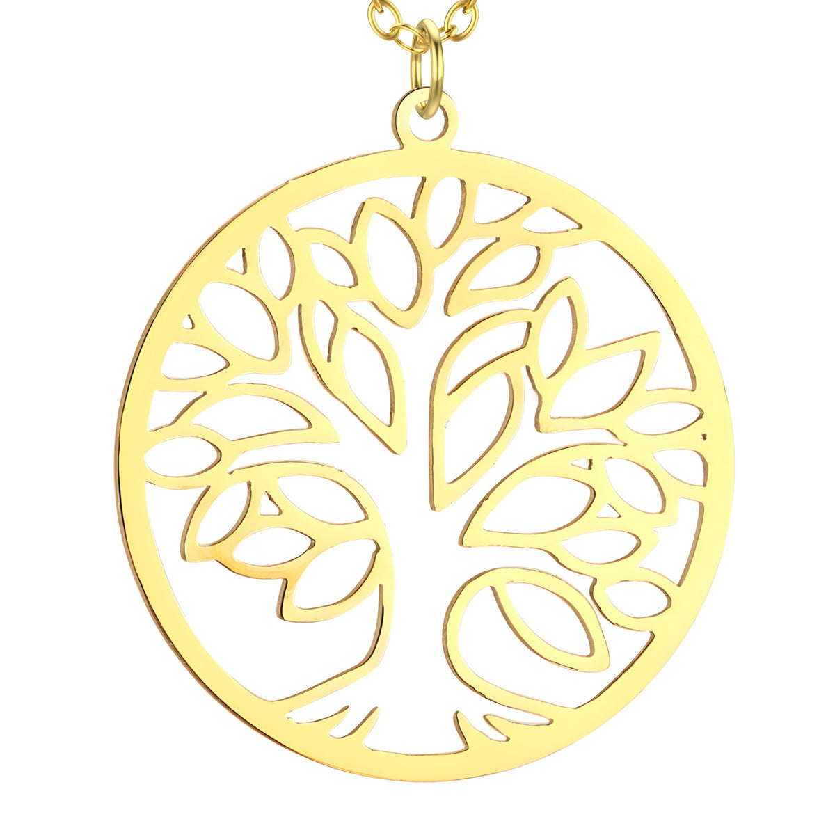 Tree of Life Necklace for Women – Gold Stainless Steel 26mm Round Pendant 1099